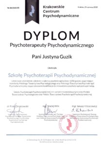 jg dyplom psychoterapeuty psychodynamicznego